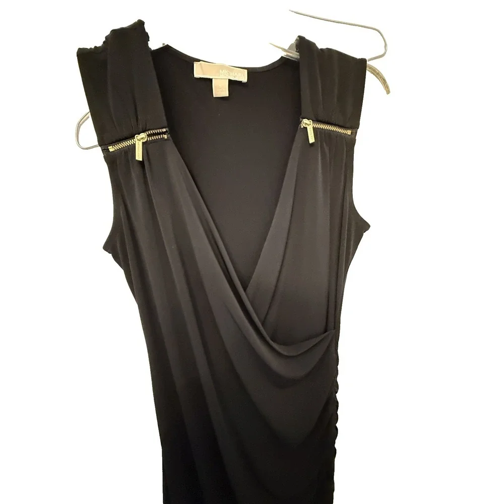 MICHAEL Michael Kors Dress‎ Womens SM Black Ruched Zipper Date Night Academia